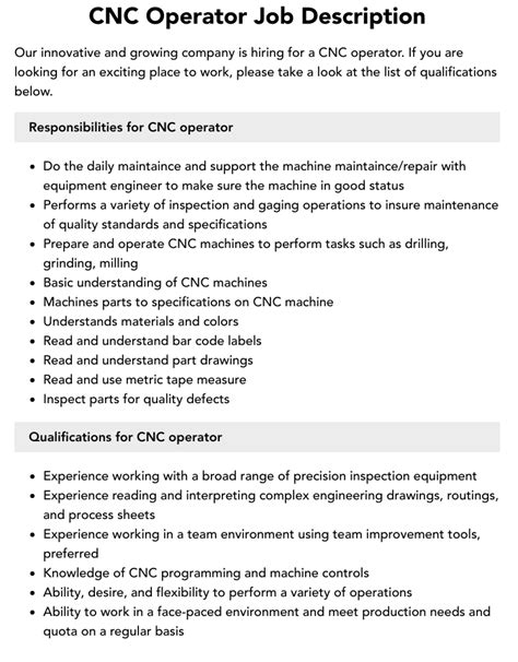 cnc machine technician job description|cnc setter operator job description.